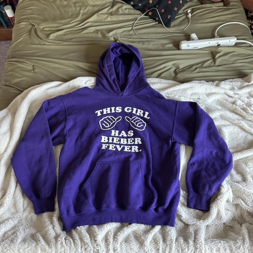 Purple Graphic Pullover Hoodie - "This Girl Has Bieber Fever"